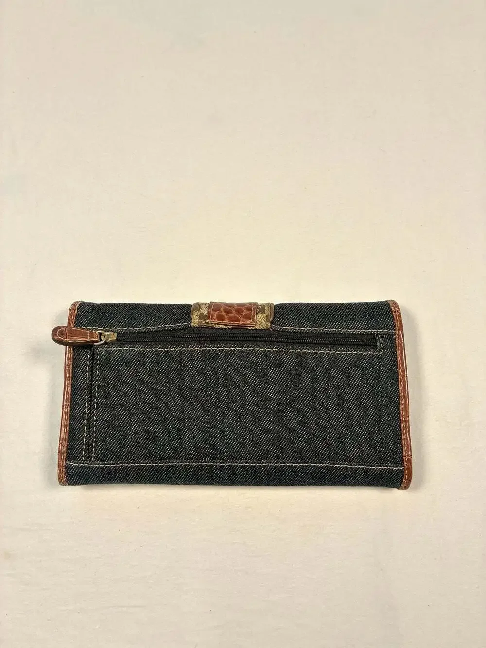 Vintage Y2K Liz Claiborne Denim and Croc Print Trifold Checkbook Wallet